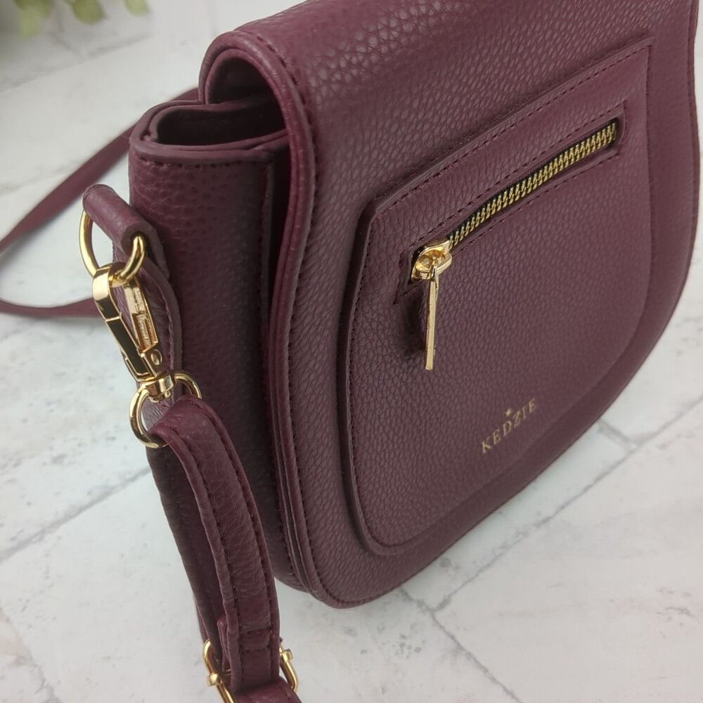 Kedzie Camden Mini Messenger Crossbody Bag Vegan Leather Purse Wine Burgundy - Picture 7 of 11